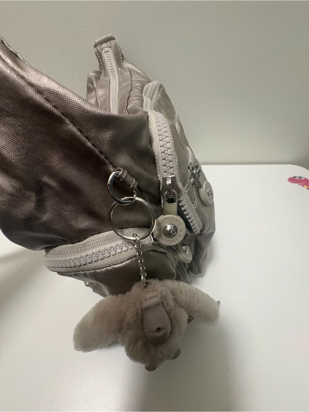 Kipling Metallic Taupe Nylon Crossbody Bag